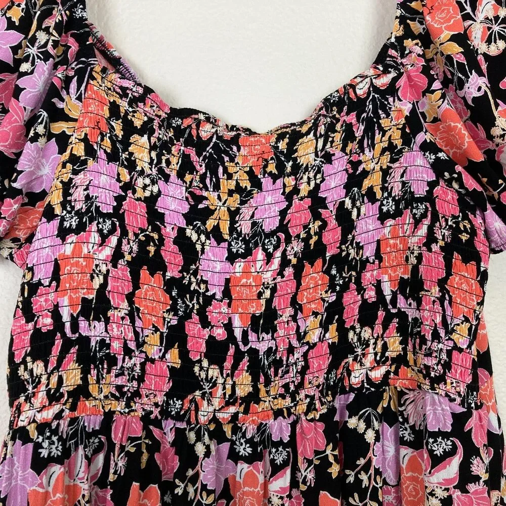 Rewind NWT A-Line Mini Dress Juniors Size XL Smocked Back Puff Sleeve Tie Neck